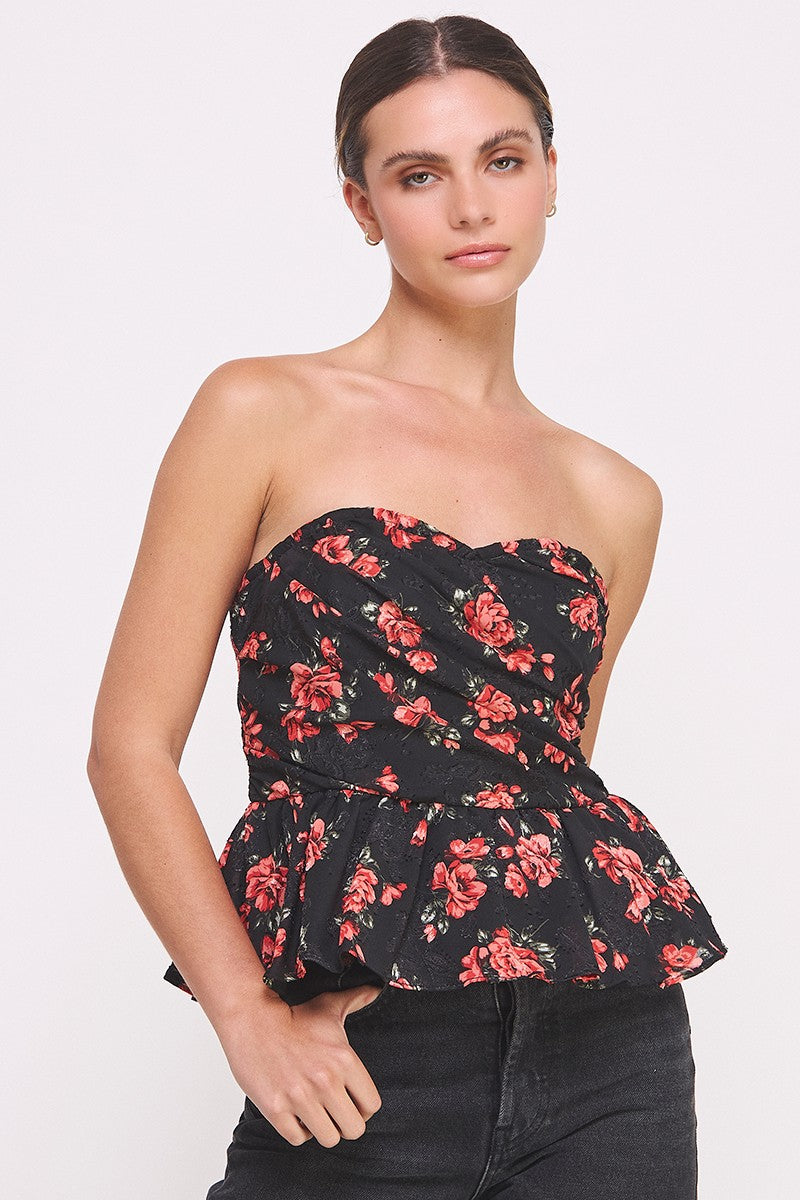 CT 2823 - Floral Strapless Peplum Top