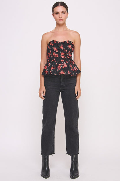 CT 2823 - Floral Strapless Peplum Top
