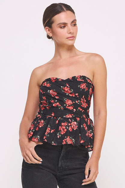 CT 2823 - Floral Strapless Peplum Top