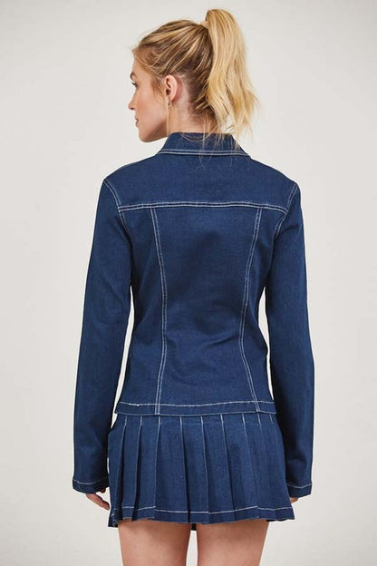 SKT 966 - Denim Pleated Skirt