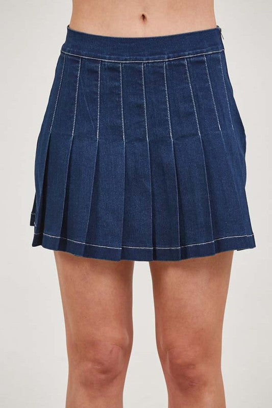 SKT 966 - Denim Pleated Skirt
