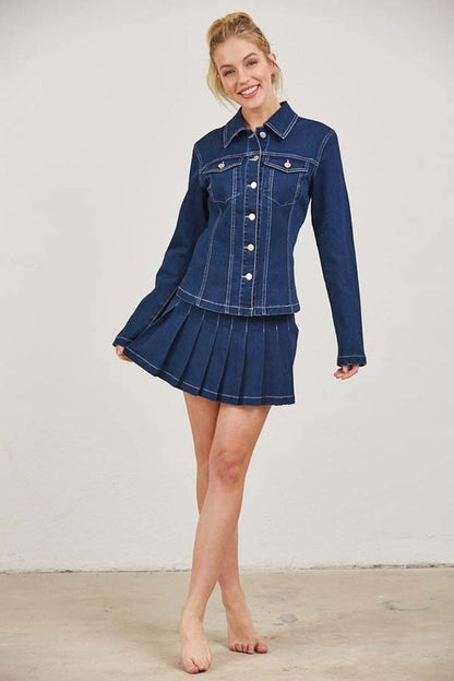 SKT 966 - Denim Pleated Skirt