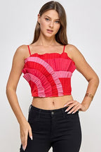 DT 1942 - Color Block Ruffle Trim Tube Top