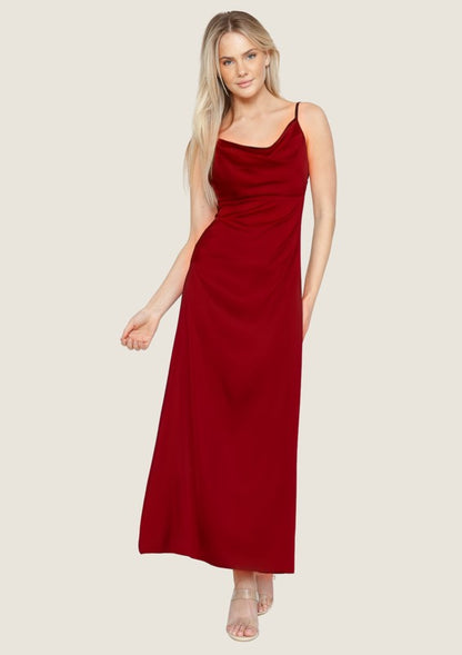 LD 569 - Open Back Satin Maxi Dress