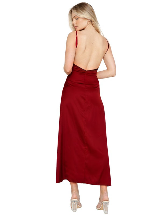 LD 569 - Open Back Satin Maxi Dress