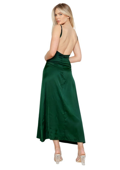 LD 569 - Open Back Satin Maxi Dress
