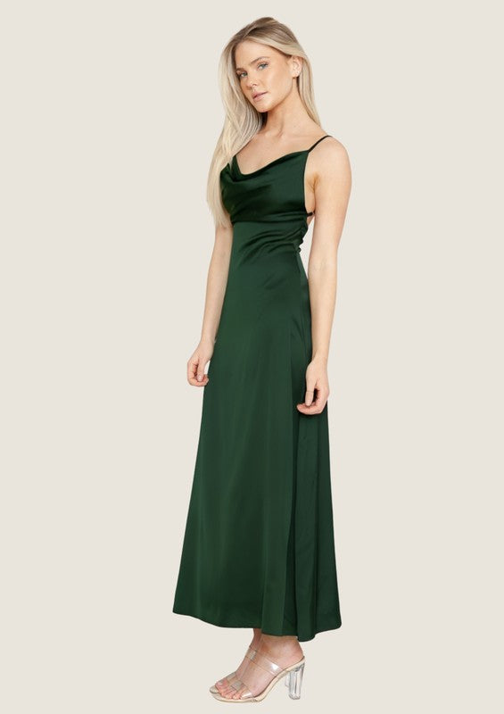 LD 569 - Open Back Satin Maxi Dress