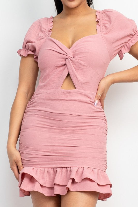 CD 3663 - Twist-Front Ruffle Dress