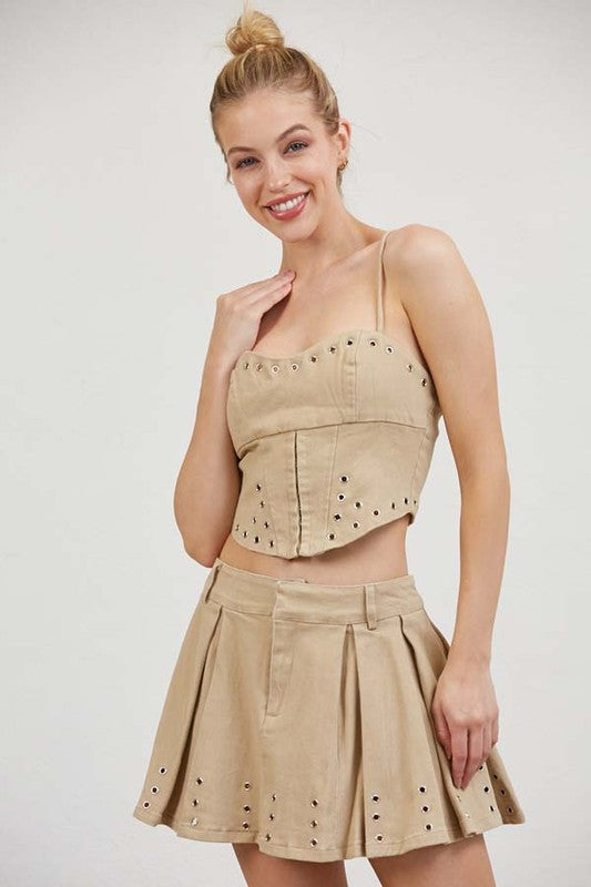 SKT 970 - Eyelet Cropped Two Piece Skirt Set (Top Only)