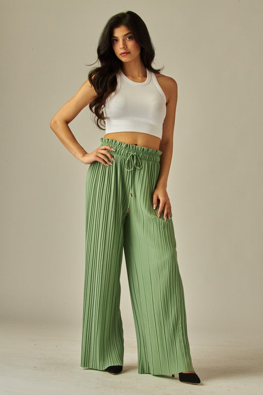 P 749 - Pleated Paper Bag Wide Leg Pants