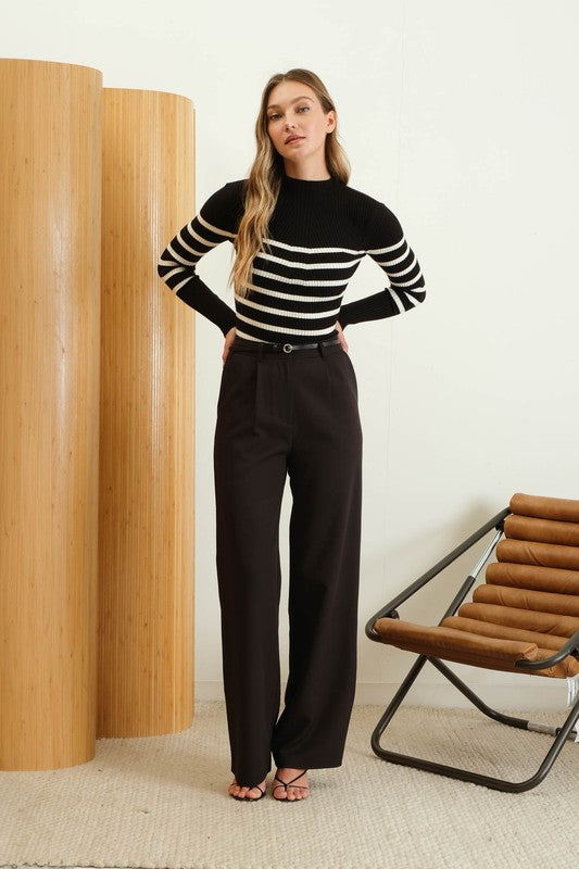 SWT 017 - Striped Mock Neck Knit Sweater