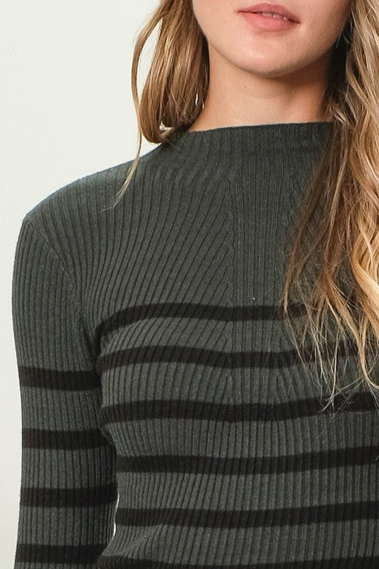 SWT 017 - Striped Mock Neck Knit Sweater