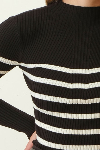 SWT 017 - Striped Mock Neck Knit Sweater