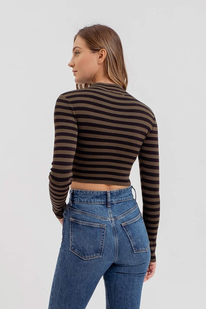 CT 2752 - Striped Long Sleeve Cropped Sweater