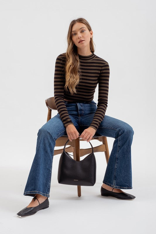 CT 2752 - Striped Long Sleeve Cropped Sweater