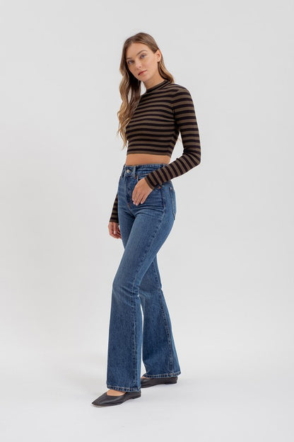 CT 2752 - Striped Long Sleeve Cropped Sweater