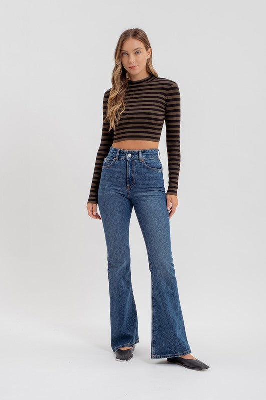 CT 2752 - Striped Long Sleeve Cropped Sweater