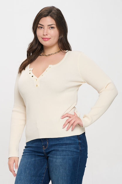 PS 023 - Long Sleeve Henley Knit Top