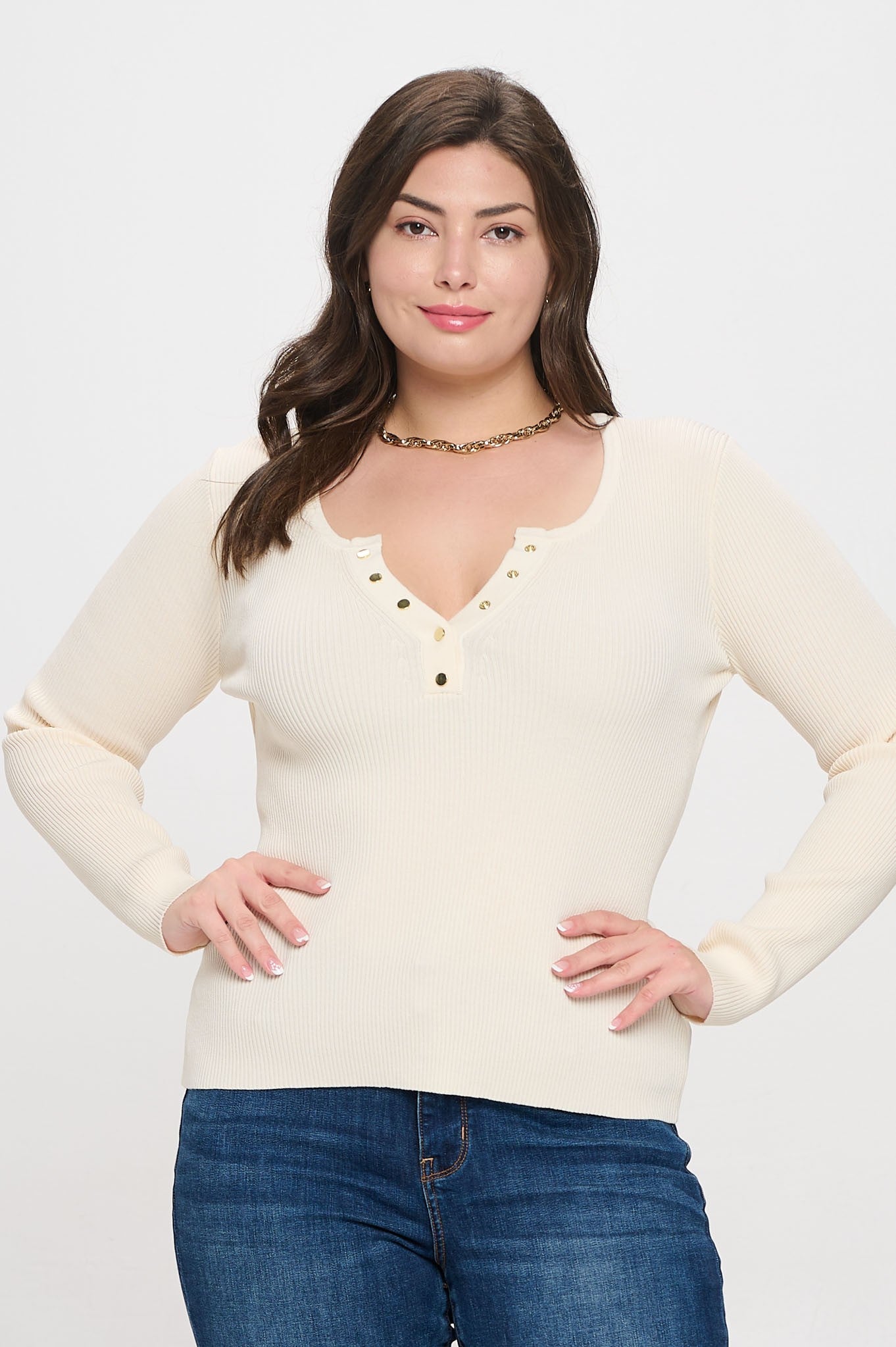 PS 023 - Long Sleeve Henley Knit Top