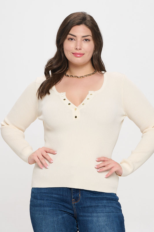 PS 023 - Long Sleeve Henley Knit Top