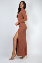 DD 1341 - Side Slit Glitter Maxi Dress