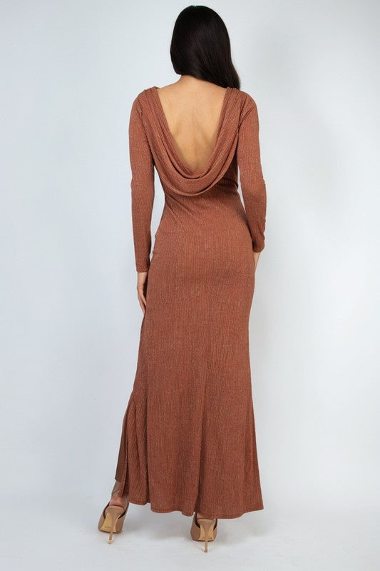 DD 1341 - Side Slit Glitter Maxi Dress