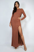 DD 1341 - Side Slit Glitter Maxi Dress