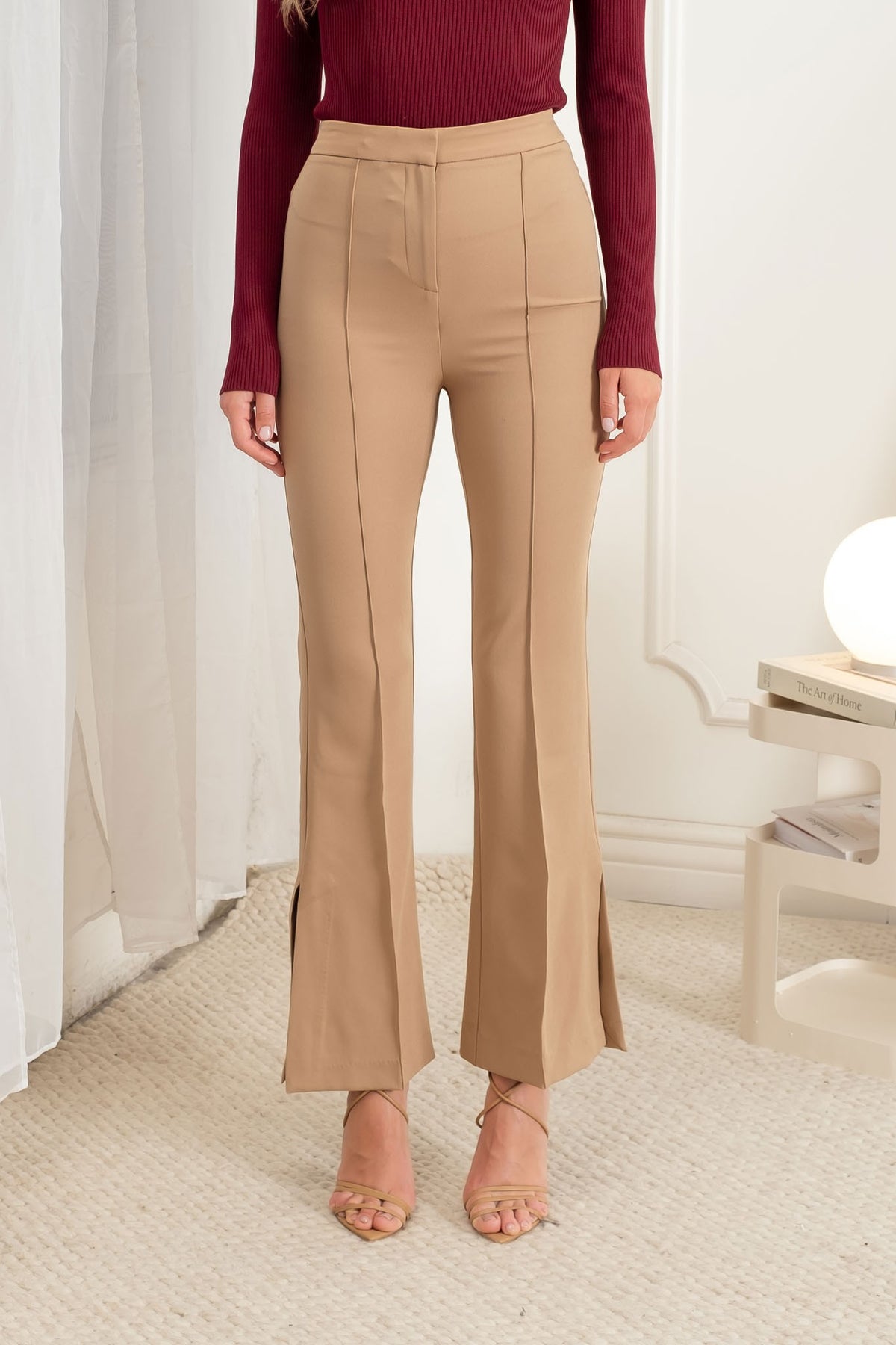 P 877 - High Waist Slit Hem Dress Pants