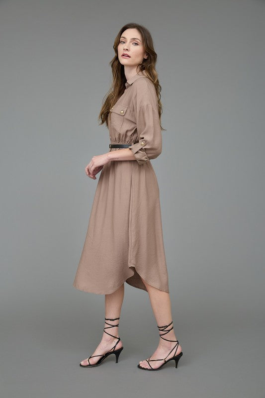 LD 605 - 3/4 Sleeve Belted Midi Dress