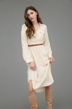 LD 632 - 3/4 Sleeve Belted Midi Dress