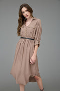 LD 632 - 3/4 Sleeve Belted Midi Dress