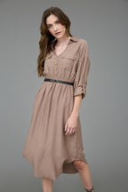 LD 632 - 3/4 Sleeve Belted Midi Dress