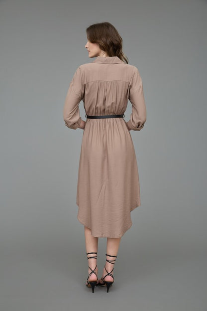 LD 605 - 3/4 Sleeve Belted Midi Dress