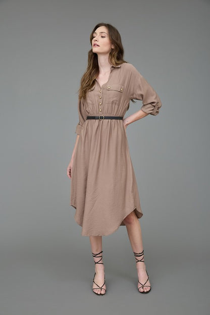 LD 605 - 3/4 Sleeve Belted Midi Dress