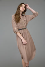 LD 632 - 3/4 Sleeve Belted Midi Dress