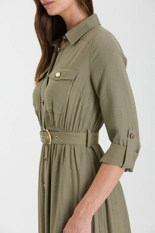 DD 1445 - Collared Button Down Midi Dress