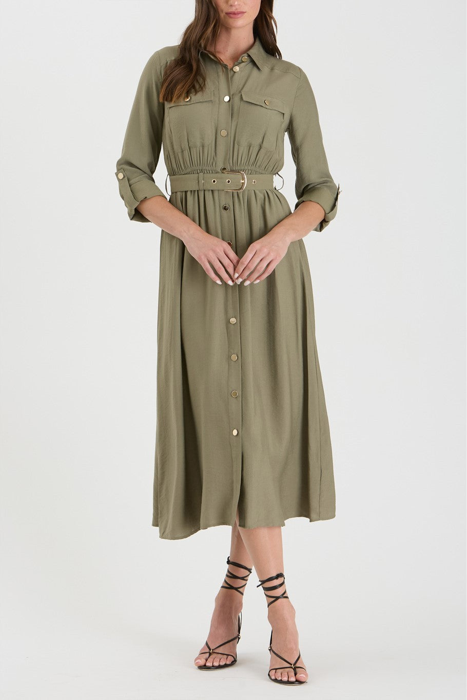 DD 1445 - Collared Button Down Midi Dress