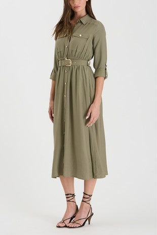 DD 1445 - Collared Button Down Midi Dress