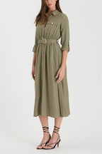 DD 1445 - Collared Button Down Midi Dress