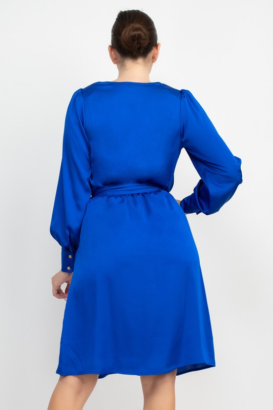 DD 1327 - Belted Satin Wrap Dress
