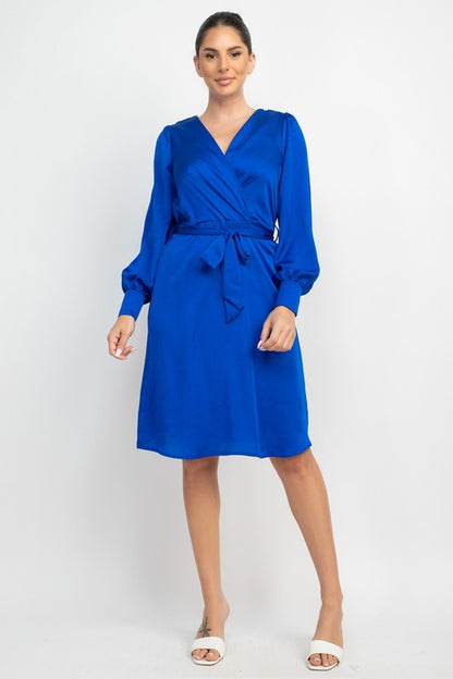 DD 1327 - Belted Satin Wrap Dress