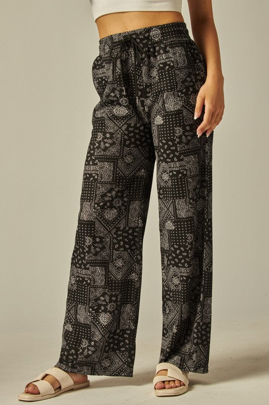 P 755 - Printed Drawstring Wide Leg Pant