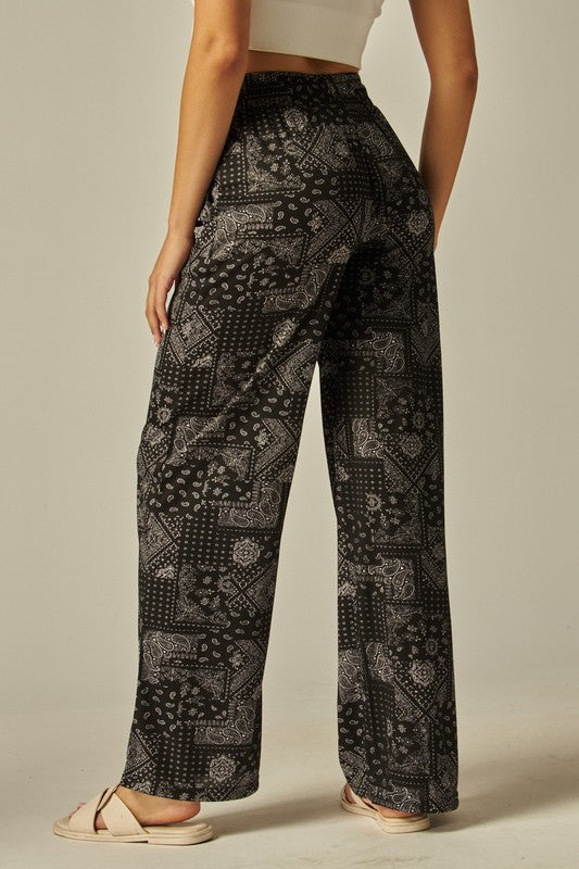P 755 - Printed Drawstring Wide Leg Pant