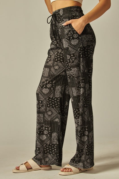 P 755 - Printed Drawstring Wide Leg Pant