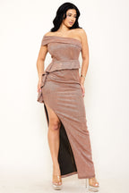 GOWN 432 - Glittery Fabric One Shoulder Maxi Dress