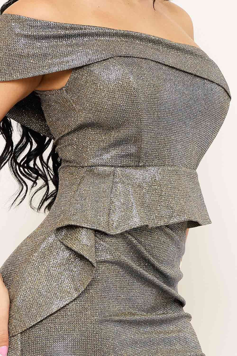 GOWN 432 - Glittery Fabric One Shoulder Maxi Dress