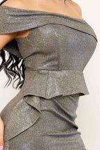GOWN 432 - Glittery Fabric One Shoulder Maxi Dress