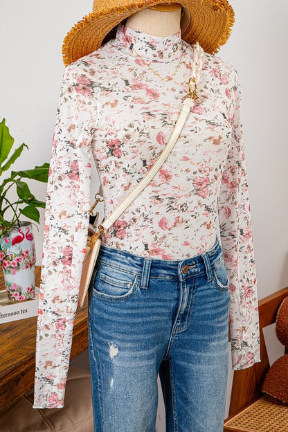 DT 1791 - Floral Long Sleeve Mesh Top