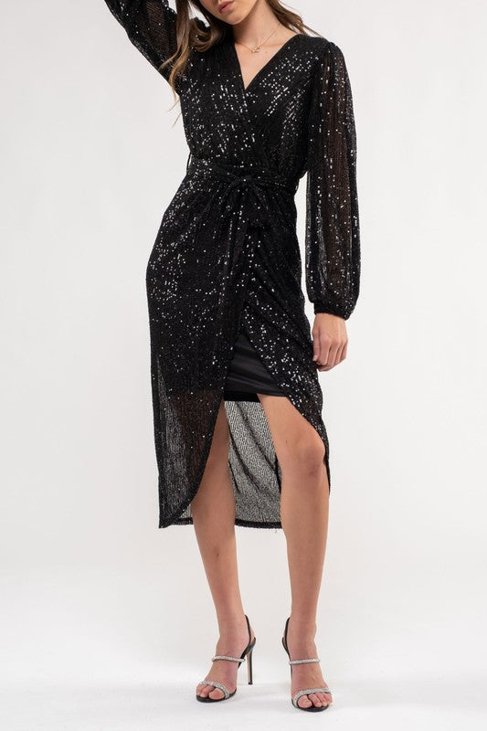 DD 1346 - Sequin Surplice Midi Dress