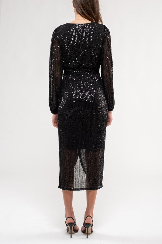 DD 1346 - Sequin Surplice Midi Dress